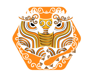 十二生肖简约国潮蛇头潮流印花纹样矢量插画