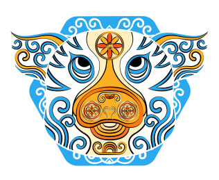 十二生肖简约国潮猪头潮流印花纹样矢量插画