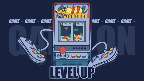 复古潮流创意游戏机贴纸海报矢量插画