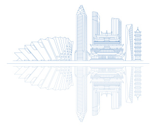 温州城市标志建筑线条插画