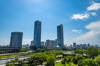 宁夏银川北京路人民广场万豪中心城市风光