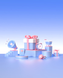 情人节促销蓝色元素堆渐变背景活动海报