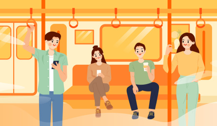 乘坐地铁出行的各式各样的人