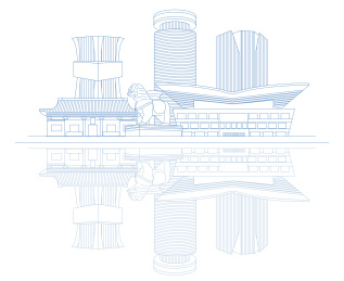 沧州城市标志建筑线条插画