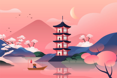 月夜古塔下的湖面