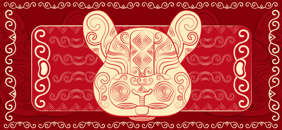 兔十二生肖国潮喜庆中国红传统纹样矢量插画