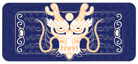 十二生肖龙潮流金色中国风传统纹样矢量插画