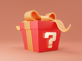 带问号的金丝带红色3D礼盒盲盒创意素材