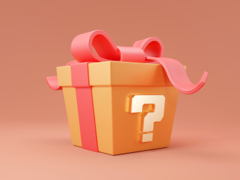 带问号的红丝带黄色3D礼盒盲盒创意素材