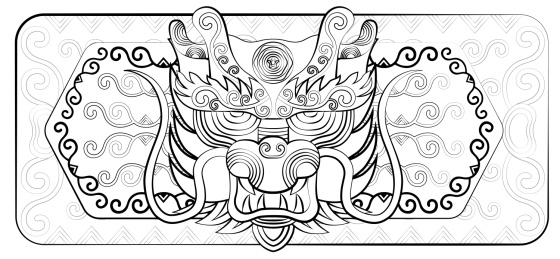 龙十二生肖黑白简约中国风印花图案矢量插画