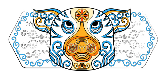 简约国潮十二生肖猪潮流印花纹样矢量插画