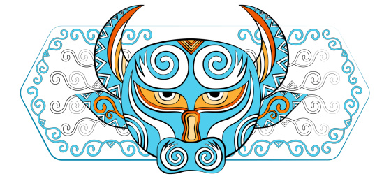 十二生肖牛中国风纹样潮流印花图案矢量插画