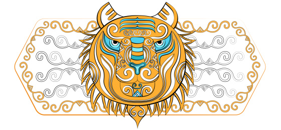 十二生肖虎中国风纹样潮流印花图案矢量插画