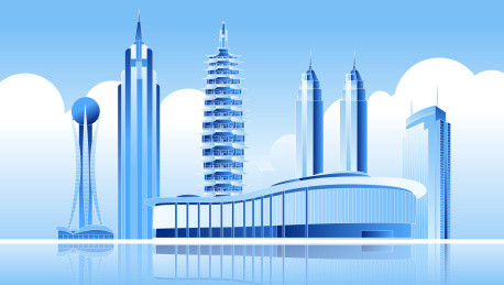 蓝色常州城市标志建筑矢量插画