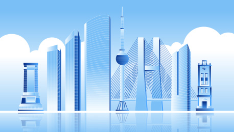 蓝色徐州城市标志建筑矢量插画