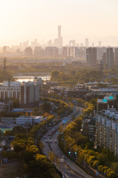 通州远眺国贸中国尊日落金色时刻与蓝调夜景