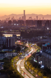 通州远眺国贸中国尊日落金色时刻与蓝调夜景