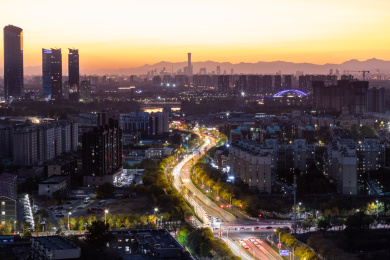 通州远眺国贸中国尊日落金色时刻与蓝调夜景