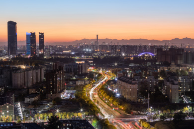 通州远眺国贸中国尊日落金色时刻与蓝调夜景