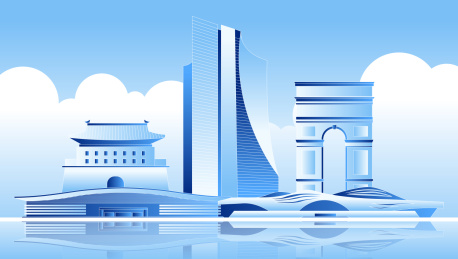 蓝色廊坊城市标志建筑矢量插画