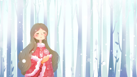 森林赏雪的少女 白色唯美浪漫冬季节气插画