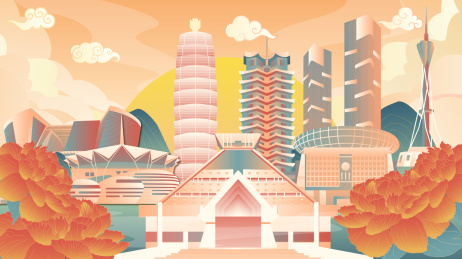 郑州地标建筑群矢量节日插画