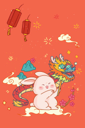 兔年新年春节可爱氛围插画