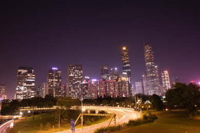 广州二沙岛夜景车流花城汇海心沙IFC