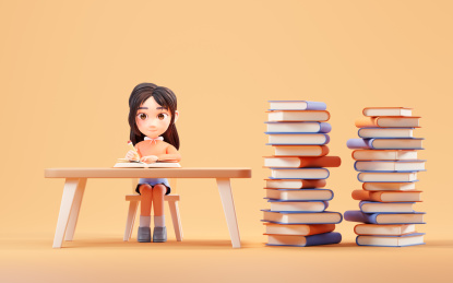 认真学习的卡通女孩3D渲染