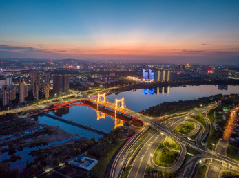 临沂城市夜景全景航拍