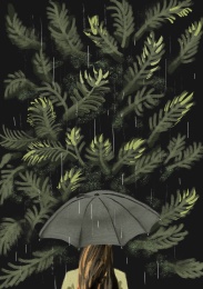 雨季绿植雨伞背景图