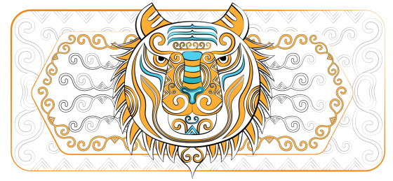 中国风虎十二生肖简约潮流印花纹样矢量插画