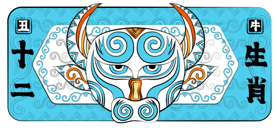 丑牛国潮十二生肖时尚潮流印花纹样矢量插画