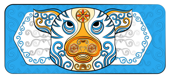 潮流中国风猪十二生肖时尚印花纹样矢量插画