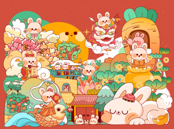 兔年2023新年春节红色过年海报KV贺