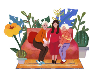 感恩节一家人坐沙发三个人