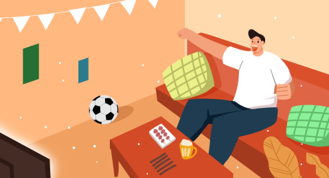  卡通手绘世界杯踢足球狂欢插画