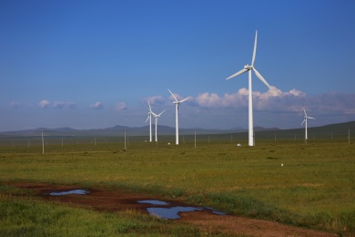 中国河北张北草原的风机