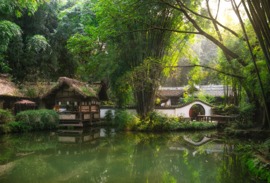 成都杜甫草堂博物馆茅屋故居景区风光