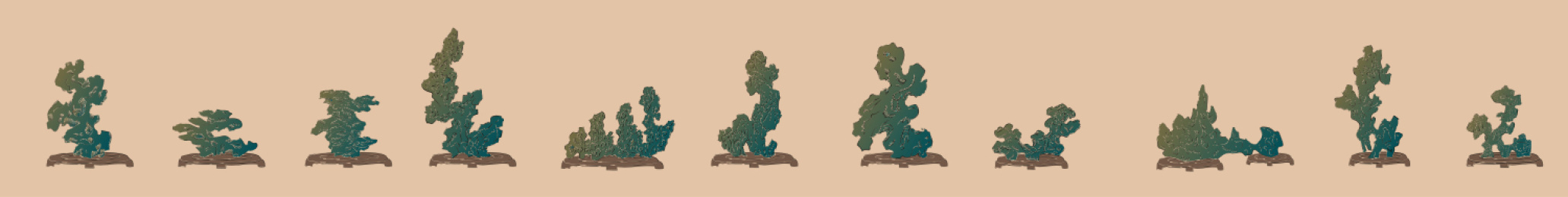 盆景金线假山古画集矢量中国风插图
