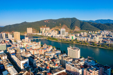 中国福建省三明市将乐县江滨城市建筑风光