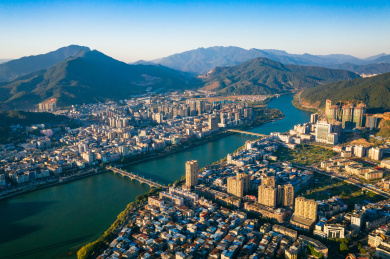 中国福建省三明市将乐县江滨城市建筑风光