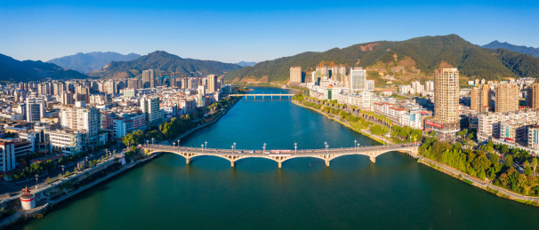 中国福建省三明市将乐县江滨城市建筑风光