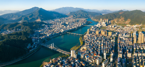 中国福建省三明市将乐县江滨城市建筑风光
