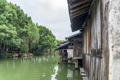 浙江嘉兴乌镇东栅江南水乡老桥水流