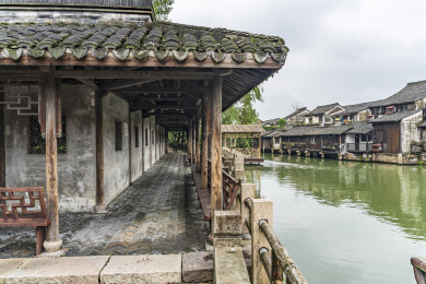 浙江嘉兴乌镇东栅江南水乡老桥水流