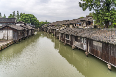 浙江嘉兴乌镇东栅江南水乡老桥水流