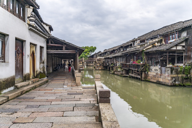 浙江嘉兴乌镇东栅江南水乡老桥水流