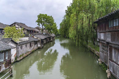 浙江嘉兴乌镇东栅江南水乡老桥水流