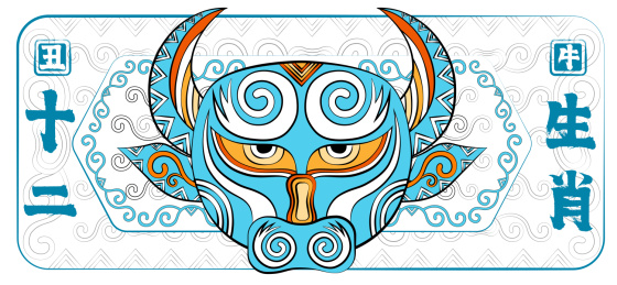 国潮十二生肖丑牛时尚印花装饰纹样卡通形象